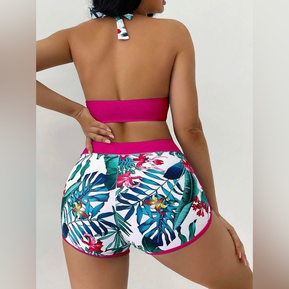 MakeMeChic Women's Halter Top Floral Swim Shorts‎ Bikini Set 2 Piece Swimsuit XL - Picture 2 of 10